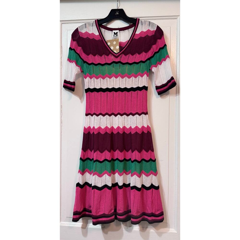 New Missoni M Pink Green Colorful Zig Zag Mini Dress Size 36/US 4